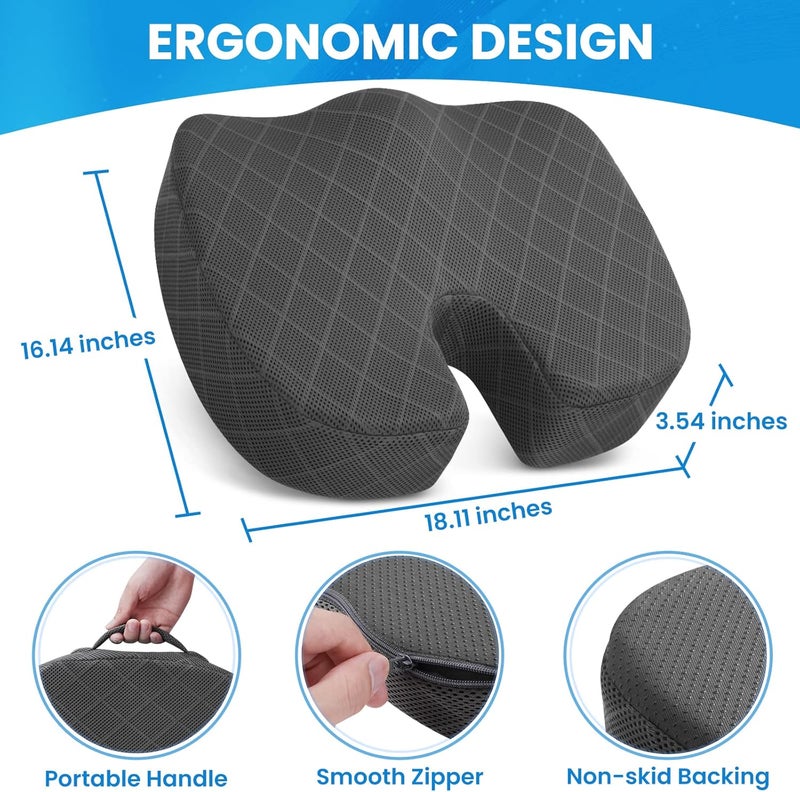 TushGuard Seat Cushion - Memory Foam Cushion for Office Chair, Car Seat, Airplane, Bleacher - Sciatica & Hip & Coccyx Pain Relief Cushions for Long Sitting Office Workers, Car Drivers (Grey, X-Large) - Image 2